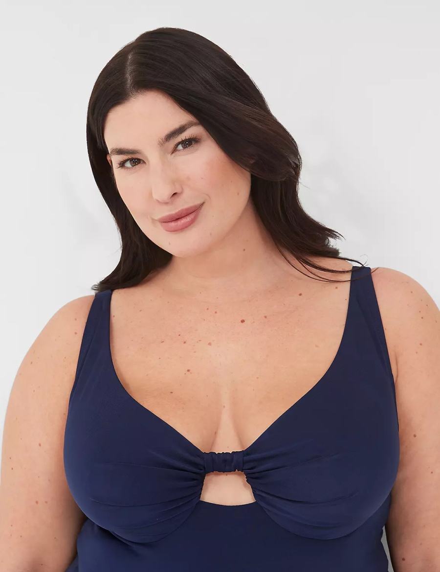 Lane Bryant Underwire Knot-Front Tankini Women Bikini Top Blue | LXA516PI