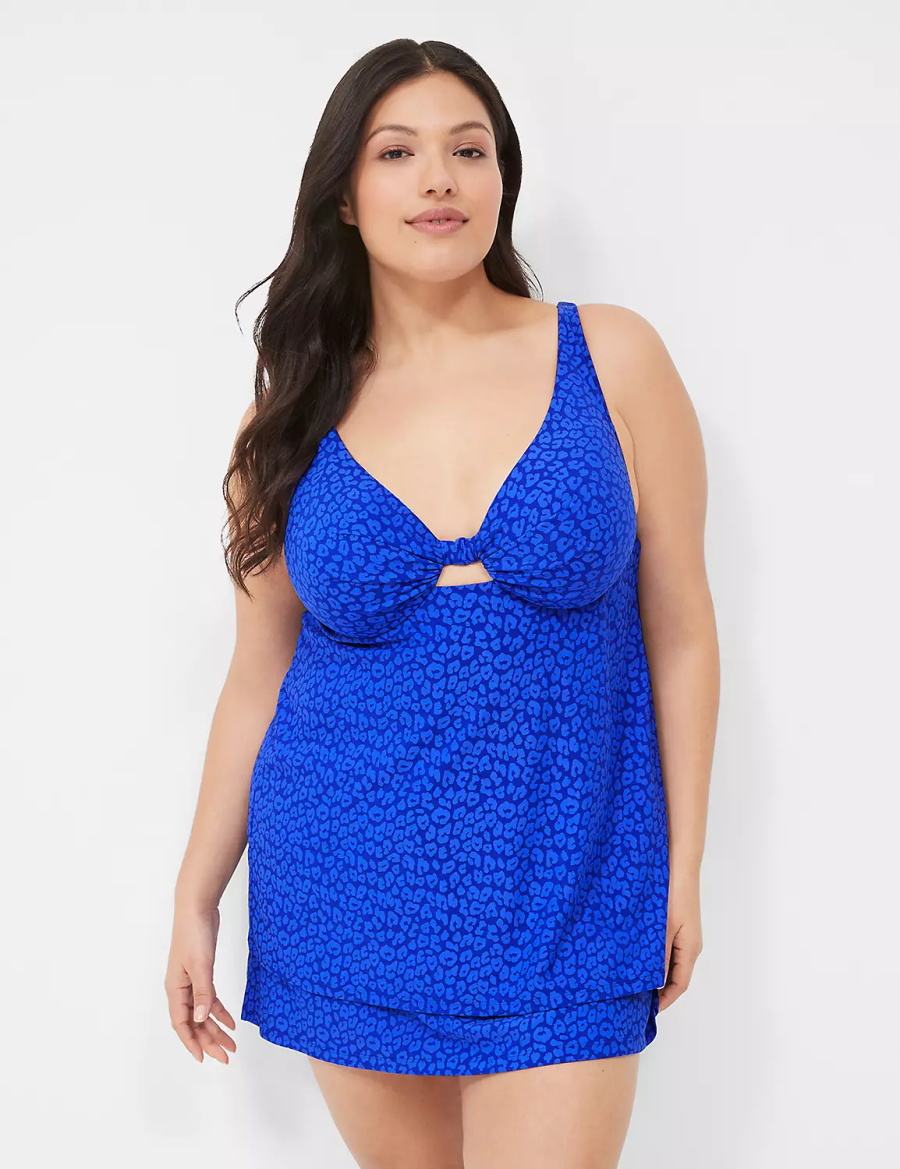 Lane Bryant Underwire Knot-Front Tankini Women Bikini Top Dark Blue | SXH1229JH