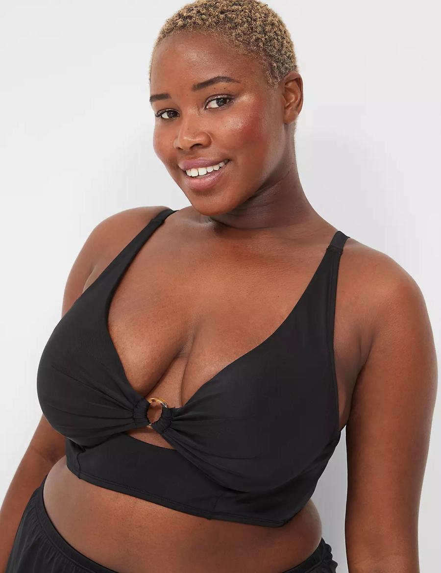 Lane Bryant Underwire Longline O-Ring Women Bikini Top Black | NKE8183XM