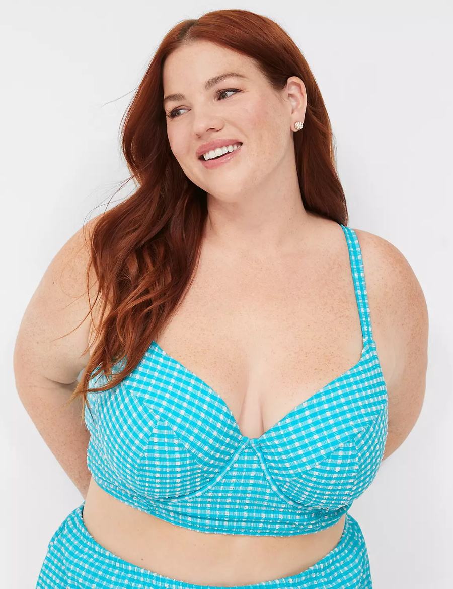 Lane Bryant Underwire Longline Women Bikini Top Blue White | QVB6984FL