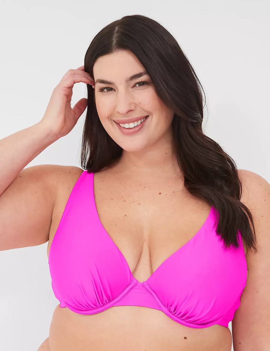 Lane Bryant Underwire Plunge Women Bikini Top Pink | GLF5391GX