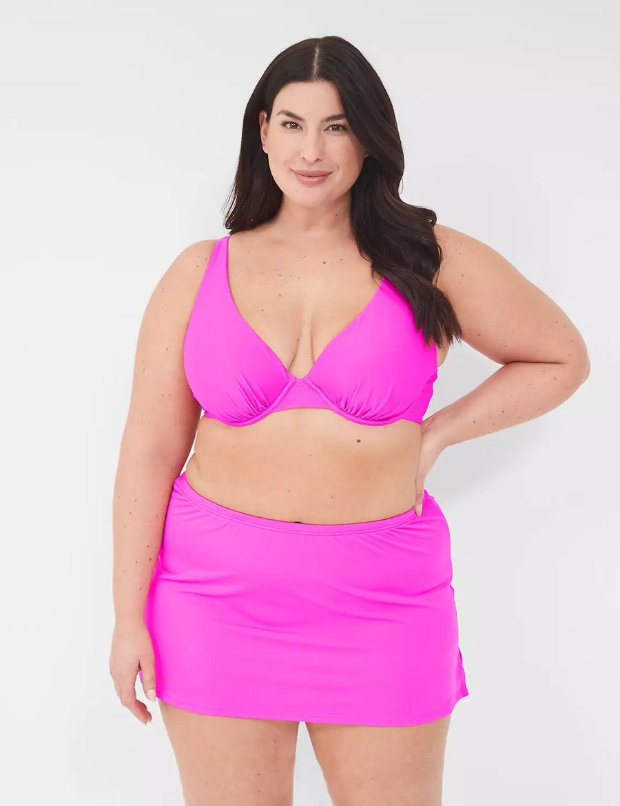 Lane Bryant Underwire Plunge Women Bikini Top Pink | GLF5391GX