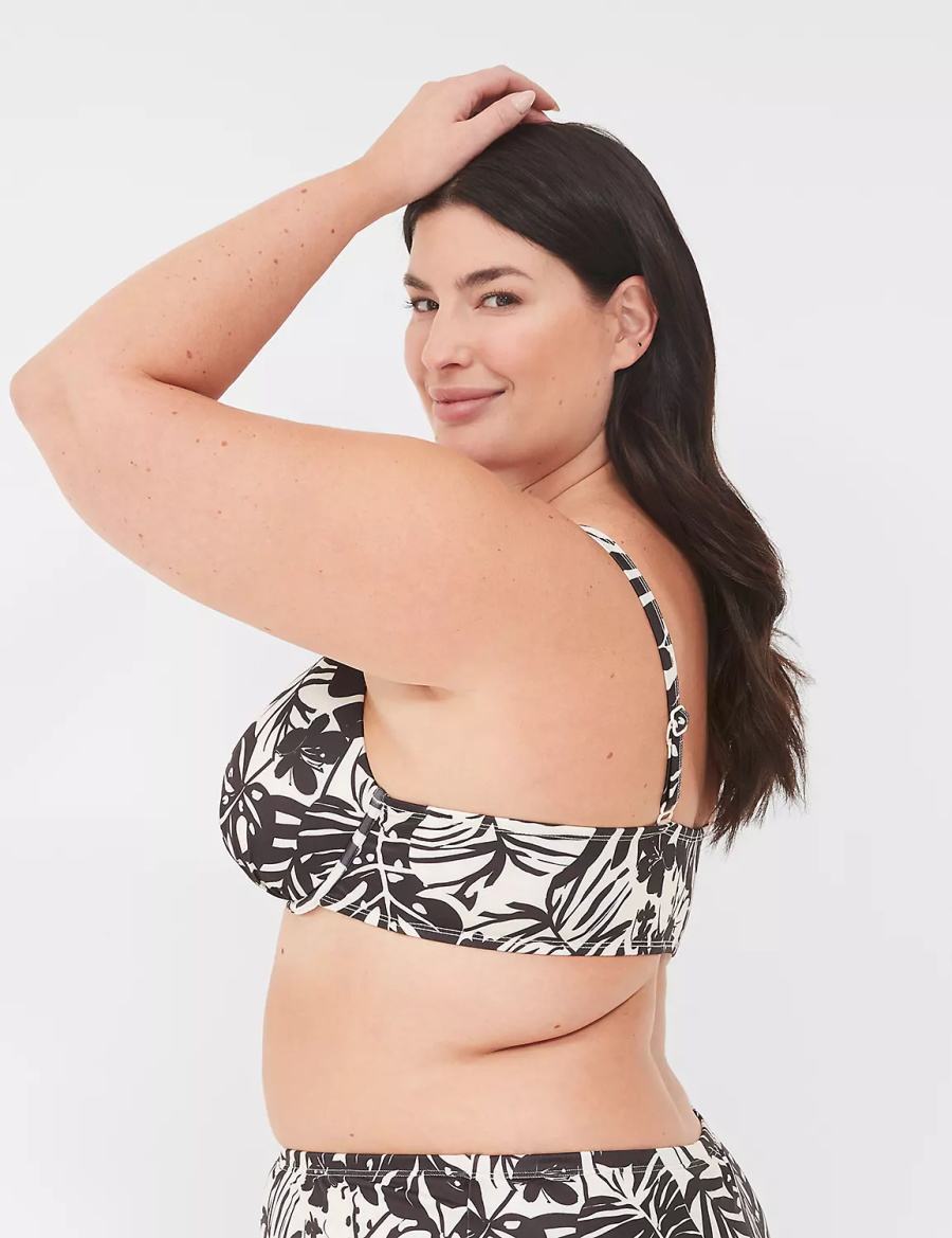 Lane Bryant Underwire Plunge Women Bikini Top White Black | LIS3060QM