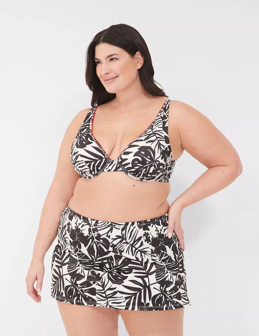 Lane Bryant Underwire Plunge Women Bikini Top White Black | LIS3060QM