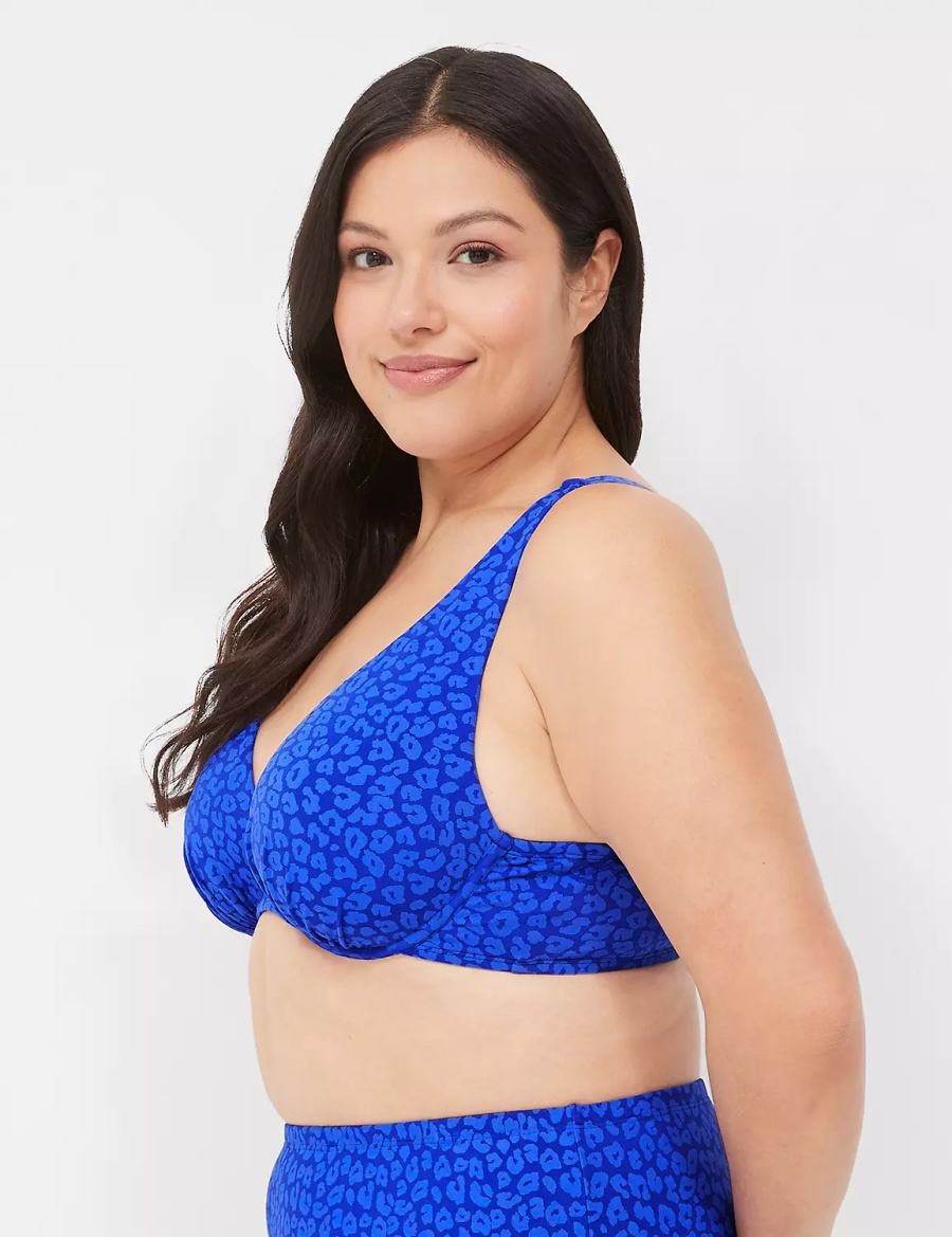 Lane Bryant Underwire Plunge Women Bikini Top Dark Blue | RJC15BO