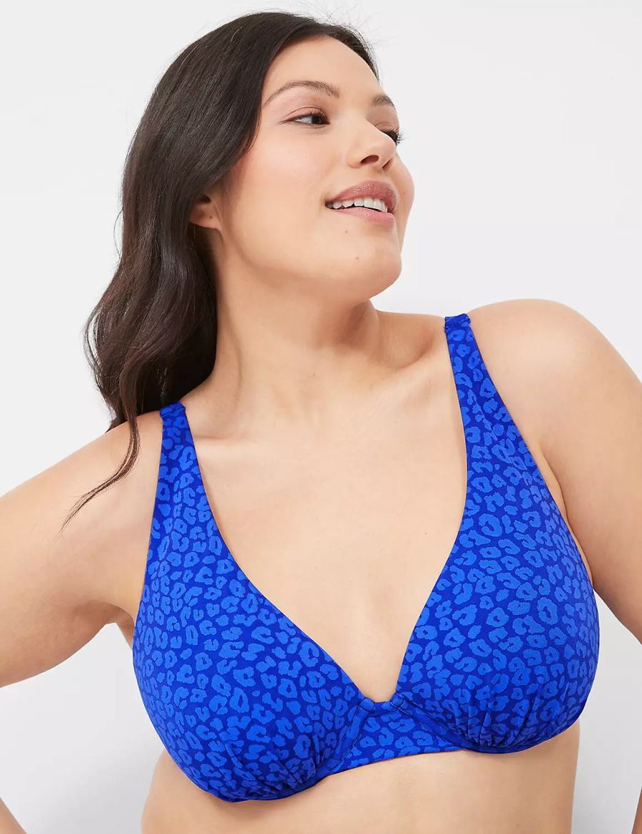 Lane Bryant Underwire Plunge Women Bikini Top Dark Blue | RJC15BO