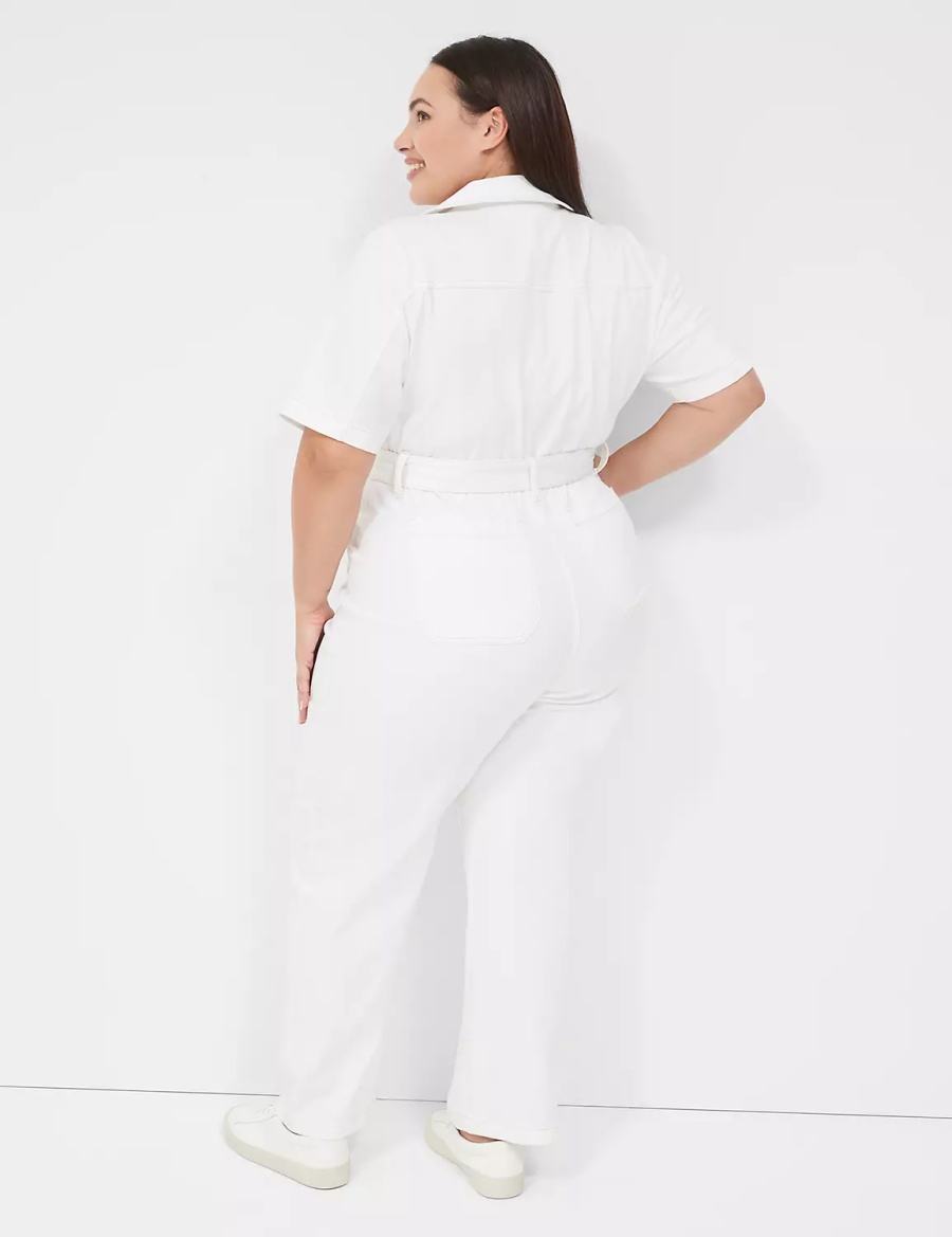 Lane Bryant Utility Straight Leg Denim Women Jumpsuit White | AJZ5259MH