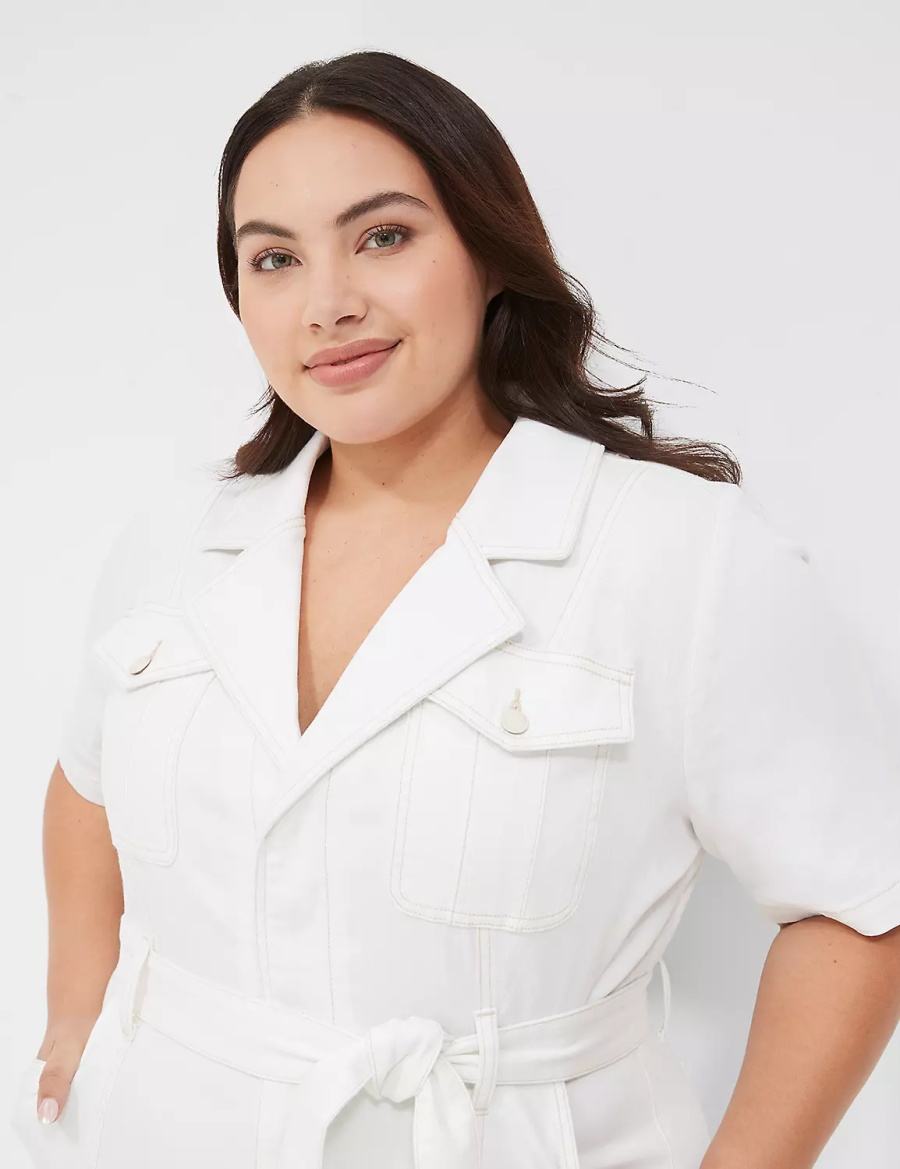 Lane Bryant Utility Straight Leg Denim Women Jumpsuit White | AJZ5259MH