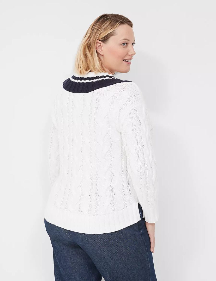 Lane Bryant V-Neck Cable Pullover Women Sweaters White | RGJ1882KN