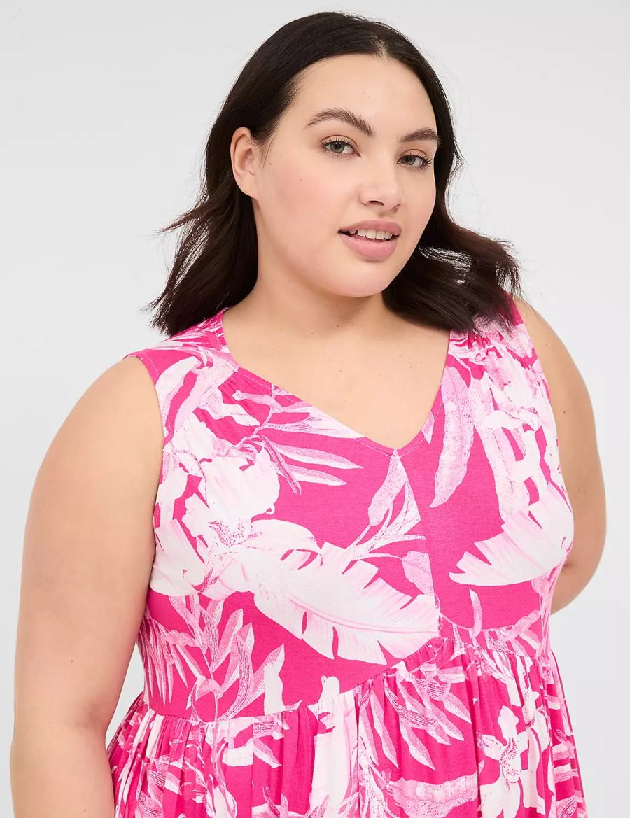 Lane Bryant V-Neck Easy Swing Women Casual Dress Pink | XQU9339PA