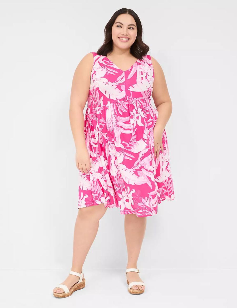 Lane Bryant V-Neck Easy Swing Women Casual Dress Pink | XQU9339PA