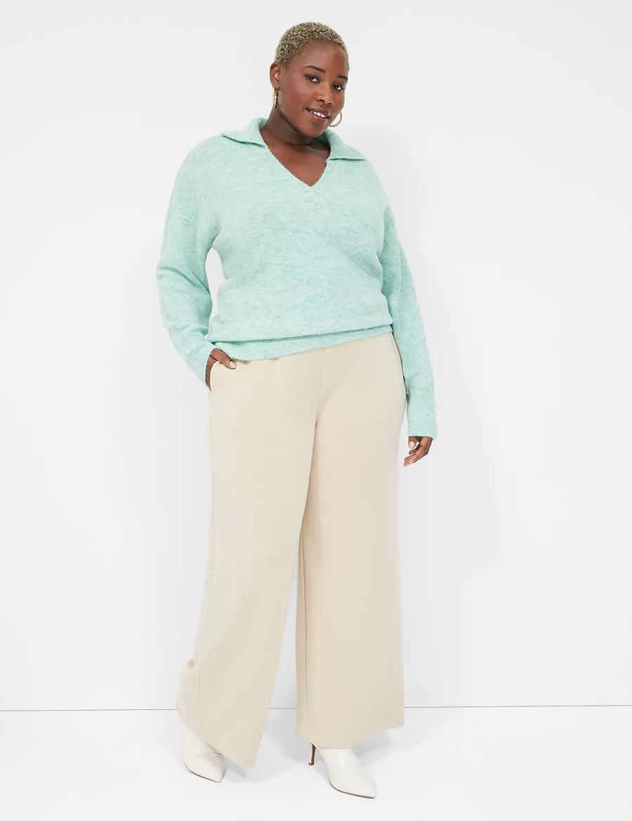 Lane Bryant V-Neck Polo Women Sweaters Light Green | XMH128MT