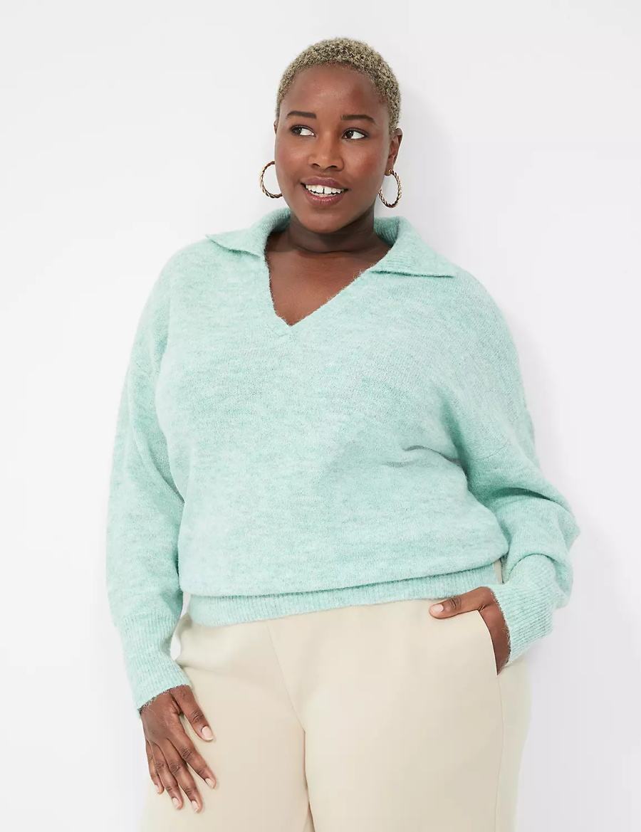 Lane Bryant V-Neck Polo Women Sweaters Light Green | XMH128MT