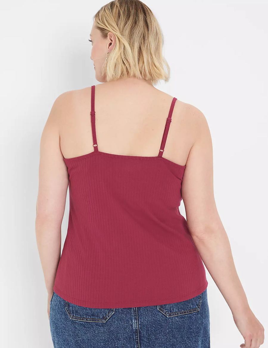 Lane Bryant V-Neck Rib Cami Women Tank Top Burgundy | SLI2433IM