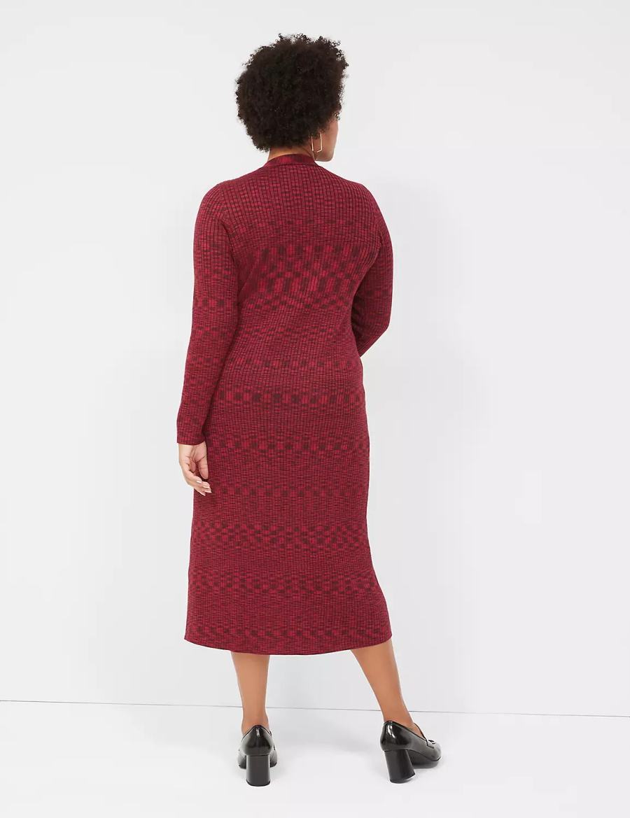 Lane Bryant V-Neck Rib Sweater Women Midi Dress Dark Red | KJM4530ZN