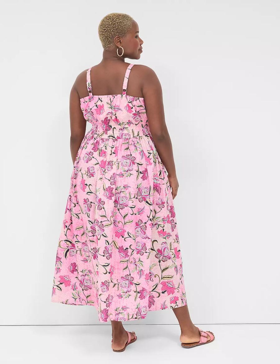 Lane Bryant V-Neck Ruched-Waist Women Maxi Dress Pink | AGM1936DN