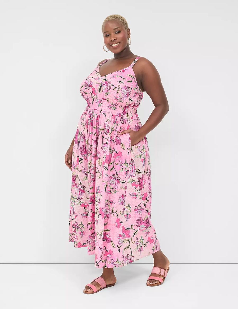 Lane Bryant V-Neck Ruched-Waist Women Maxi Dress Pink | AGM1936DN