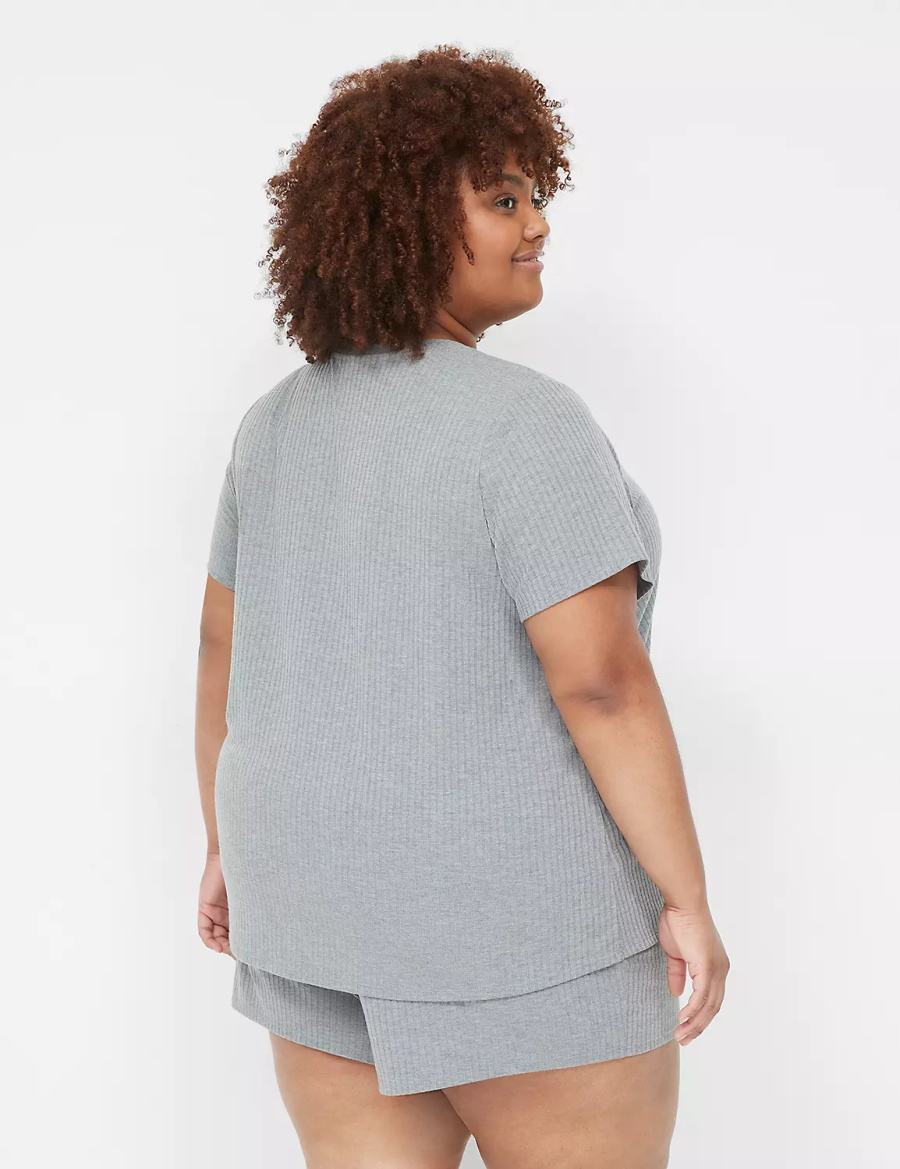 Lane Bryant Wide Rib Pocket V-Neck Tee Women T Shirts Grey | FTG148KW