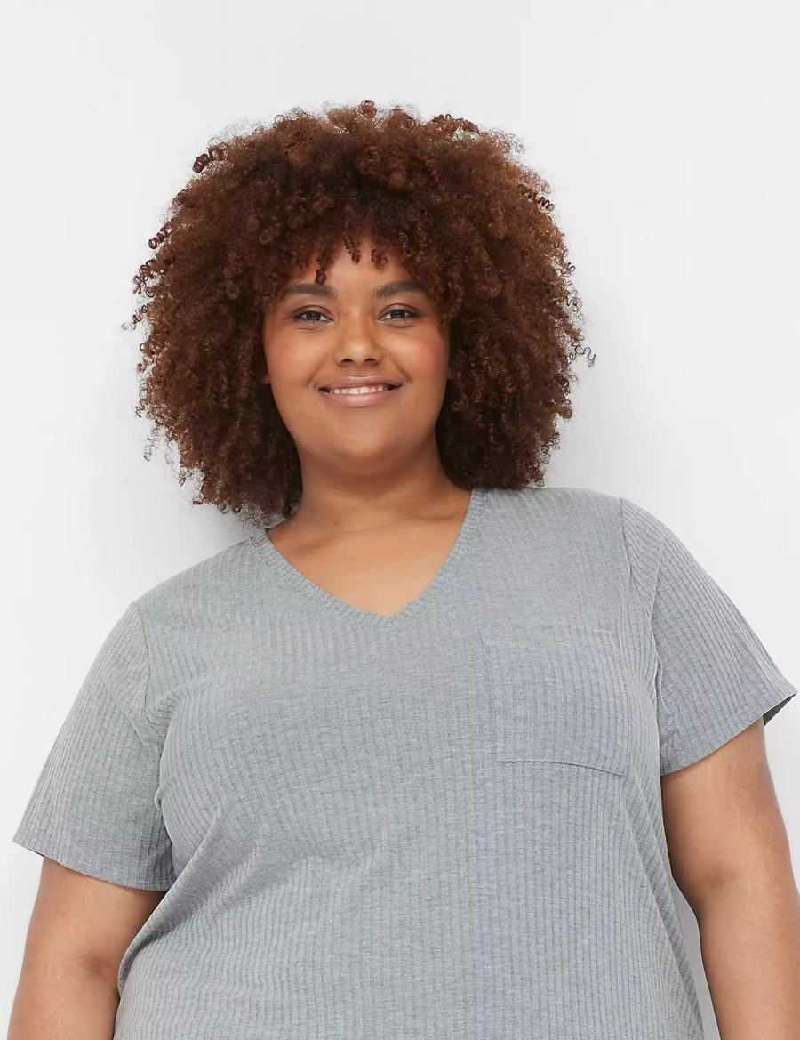 Lane Bryant Wide Rib Pocket V-Neck Tee Women T Shirts Grey | FTG148KW