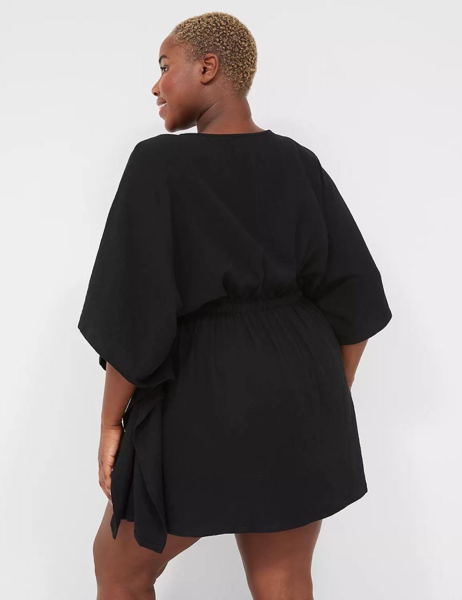 Lane Bryant Woven Crinkle Women Cover Ups Black | NEE485MI