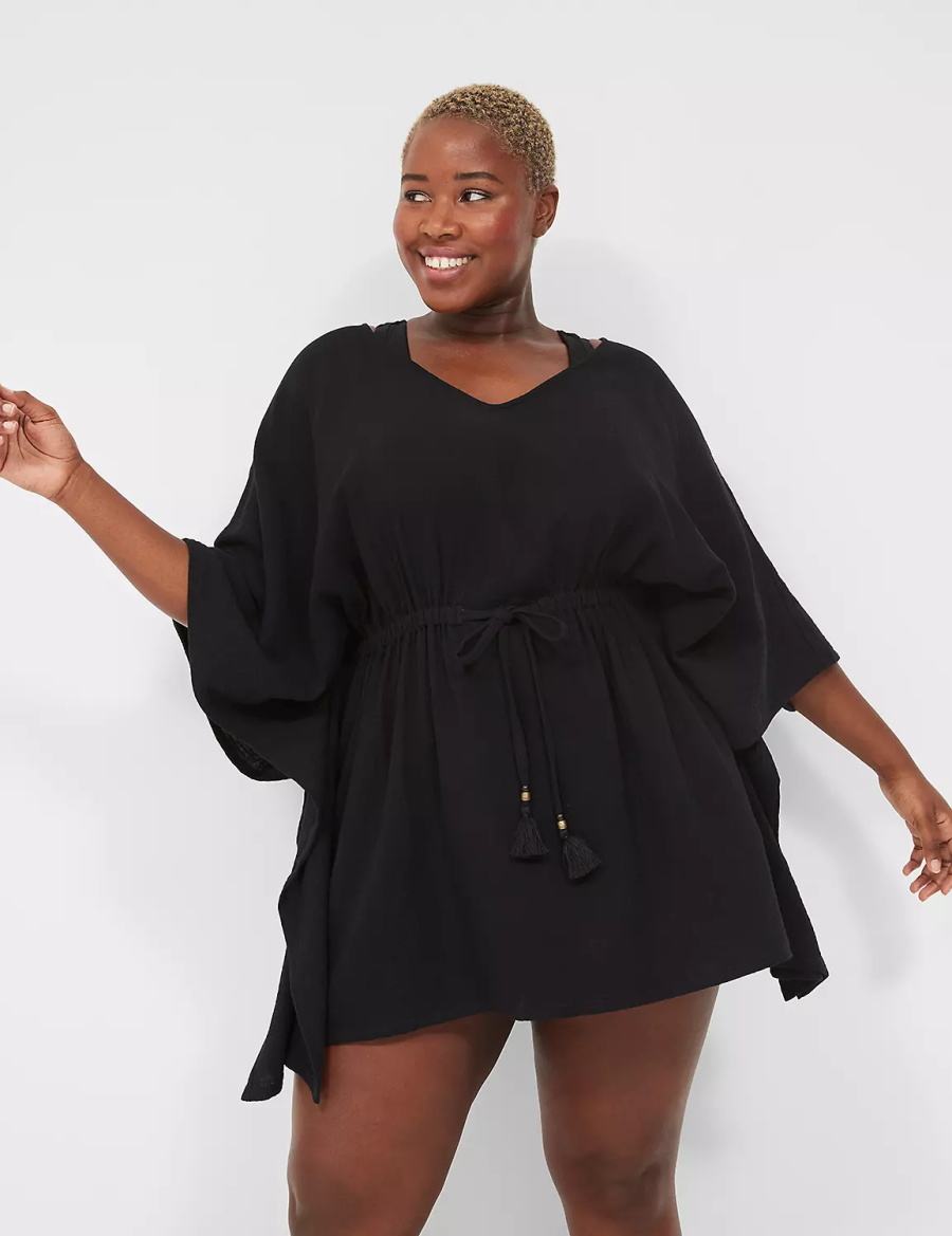 Lane Bryant Woven Crinkle Women Cover Ups Black | NEE485MI