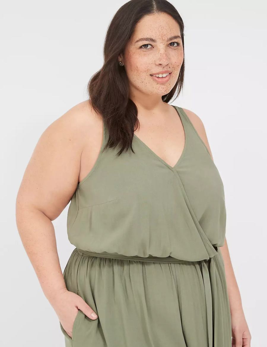 Lane Bryant Woven Jumpsuit Women Cover Ups Green | CBW1578AY