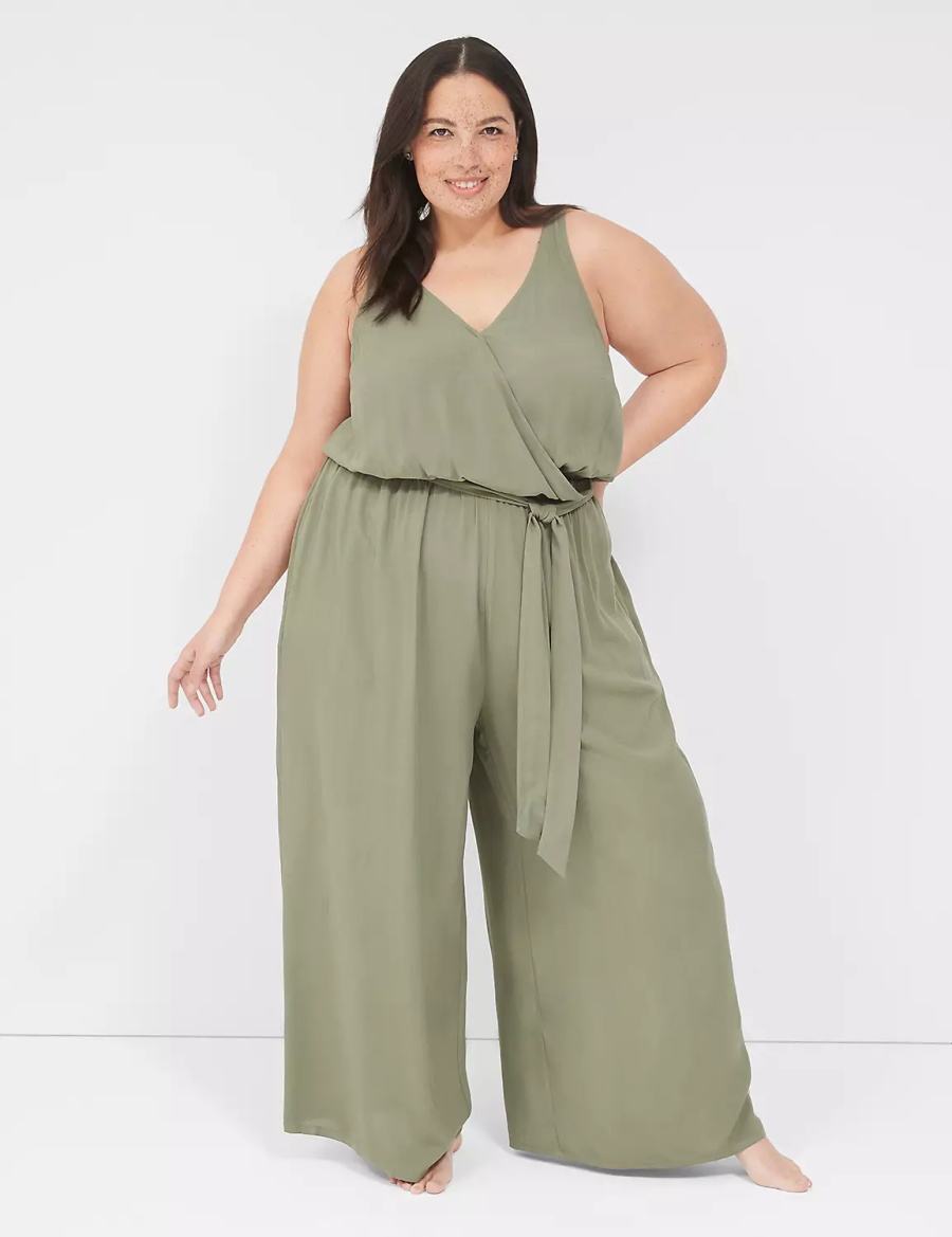 Lane Bryant Woven Jumpsuit Women Cover Ups Green | CBW1578AY