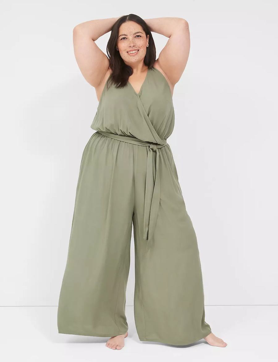 Lane Bryant Woven Jumpsuit Women Cover Ups Green | CBW1578AY