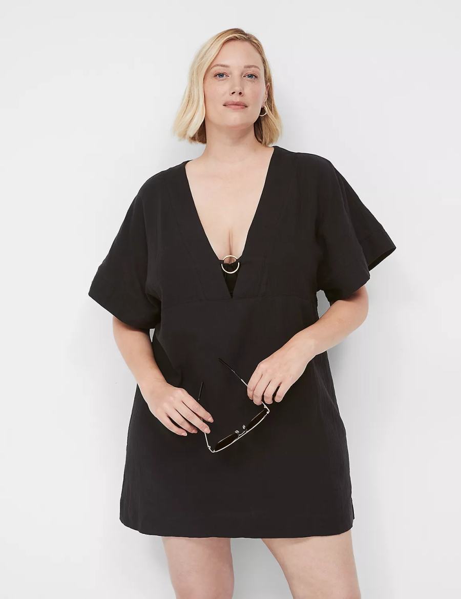 Lane Bryant Woven O-Ring Dolman Women Cover Ups Black | QCX6897XS