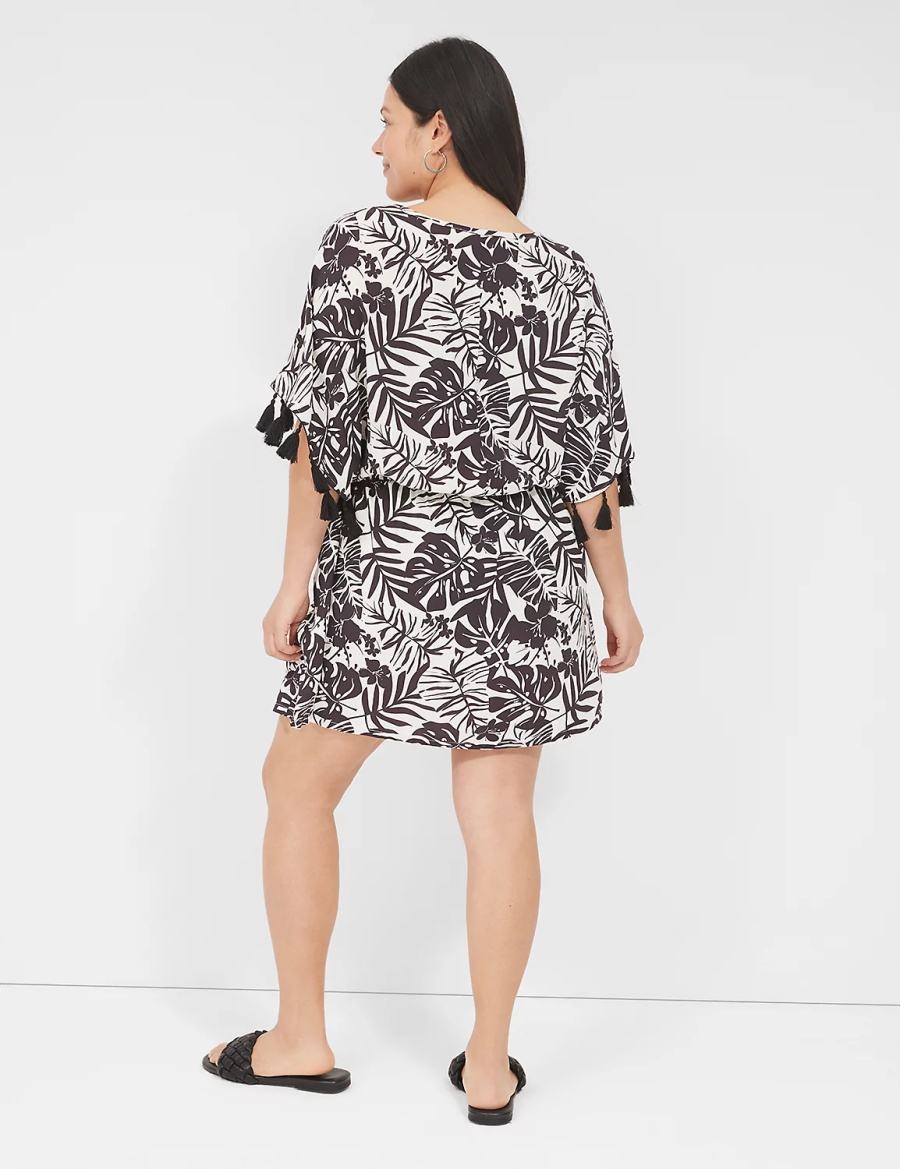 Lane Bryant Woven Tassel-Trim Women Cover Ups Black White | DKT7610RK